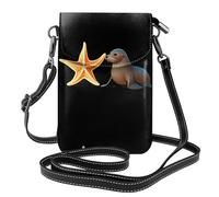 YYHWHJDE Colorful Starfish Next To A Sea Lion Prints Small Leather Women'S Crossbody Flip Phone Bag, Waterproof And Durable