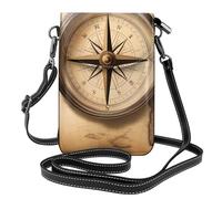 YYHWHJDE Compass and Old World Map Picture Ladies' mobile phone with leather foreskin, crossbody flip cover, small adjustable shoulder strap