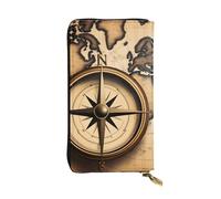 YYHWHJDE Compass and Old World Map Printing Leather long clutch wallet Designed for fashion girls and women stylish and personalized 7.48 x 4.13 in, Black, One Size