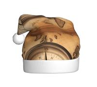 YYHWHJDE Compass and Old World Map Prints Christmas Hat for Adult Making It a Fun and Durable Gift for Men and Women