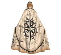 YYHWHJDE Compass Map Nautical Pattern Halloween Adult Hooded Cape Cloak For Role-Playing, Stage Costumes, Parties Easy Care