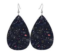 YYHWHJDE Constellation Star Clusters Galaxies Prints Teardrop Leather Earrings - Fashionable Dangle Earrings for Women, Lightweight Faux Leather Drops with 925 Silver Plated Hooks