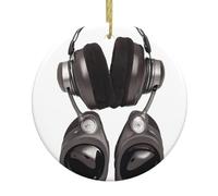 YYHWHJDE Cool Headphones Prints Christmas Tree Ceramic Round Pendant - 2.9 in Holiday Decorations