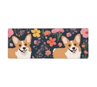 YYHWHJDE Corgi Floral Flowers Pattern Extra Large Mouse Pad, Computer Office Anti Slip Gaming Keyboard Thickened Version 12x31.5in