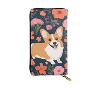 YYHWHJDE Corgi Floral Flowers Printing Quality Leather Long Clutch Wallet Designed for Fashion Girls and Women Stylish 7.48 x 4.13 in
