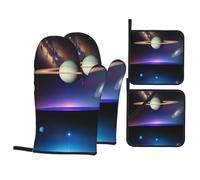 YYHWHJDE Cosmic Saturn Pattern Kitchen Baking 4-Piece Set - Insulated Oven Mitt and Pot Holders Anti-scalding and Heat Insulation