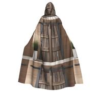 YYHWHJDE Country Barn Wood Door Pattern Halloween Adult Hooded Cape Cloak No Zipper, Comfortable For Costume Parties