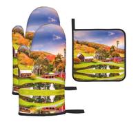 YYHWHJDE Country Farm Prints Kitchen Baking Set | Throw Gloves & Pot Cover - Durable Oven Mitts for BBQ Grilling & Microwave Use Country Farm Pattern