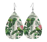 YYHWHJDE Couple Parrots Olive Prints Teardrop Leather Earrings - Vibrant Dangle Layers for Women, Lightweight Fashion Jewelry for Parties & Everyday Wear