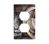 YYHWHJDE Cowboy Black Hat Western Boots Pattern Double Socket Wall Panel Decorative is Durable and Suitable for Socket Light Switch Accessories 4.5x2.76in