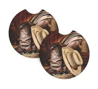 YYHWHJDE Cowboy Black Hat Western Boots Prints Car Cup Coasters 2-Pack - Premium Neoprene Drink Throws, Protect Cup Holders & Enhance Your Drive - Waterproof, Non-Slip Grip