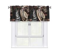 YYHWHJDE Cowboy Black Hat Western Boots Prints Curtain Valance 54x18in - Filtered Light Kitchen Throw with Rod Pocket, Peach Skin Fabric Layer for Bathroom, Laundry & Breakfast Nooks