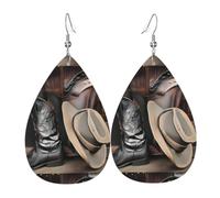 YYHWHJDE Cowboy Black Hat Western Boots Prints Teardrop Leather Earrings - Lightweight Dangle Earrings for Women, Vivid Faux Leather Drops with Silver Plated Hooks, Chic Jewelry for Parties & Gifts