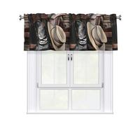 YYHWHJDE Cowboy Black Hat Western Boots Prints Tier Curtains 54x18 Inch - Peach Skin Polyester Window Coverings for Kitchen, Bathroom & Laundry Room