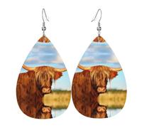 YYHWHJDE Cows In The Field Prints Teardrop Leather Earrings - Vibrant Dangle Layers for Women, Lightweight Fashion Jewelry for Parties & Everyday Wear