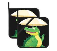 YYHWHJDE Crocodile under the parasol Prints Square pot mat two-piece set, insulated, thickened, waterproof, easy to clean