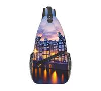 YYHWHJDE Cross Chest Bag Diagonally - Quality, Durable, and Spacious Shoulder Bag for Men and Women Amsterdam Night View Printing, Black, One Size