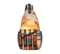 YYHWHJDE Cross Chest Bag Diagonally - Quality, Durable, and Spacious Shoulder Bag for Men and Women Bottles Beer Beach Sunset Time Printing, Black, One Size