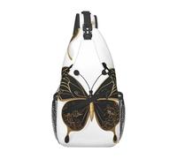 YYHWHJDE Cross Chest Bag Diagonally - Quality, Durable, and Spacious Shoulder Bag for Men and Women Gold Butterflies Printing, Black, One Size