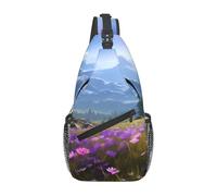 YYHWHJDE Cross Chest Bag Diagonally - Quality, Durable, and Spacious Shoulder Bag for Men and Women Nature Purple Flowers Meadow Mountain Scenic Prints, Black, One Size