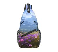YYHWHJDE Cross Chest Bag Diagonally - Quality, Durable, and Spacious Shoulder Bag for Men and Women Nature Purple Flowers Meadow Mountain Scenic Pattern, Black, One Size