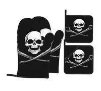 YYHWHJDE Crossed Skulls Prints Heavy-Duty Oven Layers: 4-Piece Waterproof, Heat Resistant Kitchen Protection Set for Safe Handling & Long-Lasting Durability