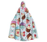 YYHWHJDE Cupcake Pattern Prints Hooded Cloak - Long Polyester Throw for Cosplay & Halloween