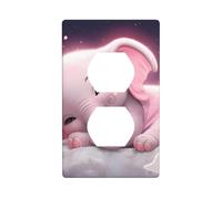 YYHWHJDE Cute Baby Elephant Sleeping Pink Moon Pattern Double Socket Wall Panel Decorative for Residential and Commercial Areas 4.5x2.76in