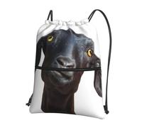 YYHWHJDE Cute Black Goat Animal Prints Drawstring Backpack - Water-Resistant Polyester Throw Bag for Gym, Travel & Hiking - Lightweight, Durable & Compact