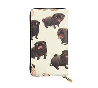 YYHWHJDE Cute Black Pug Dog Printed Quality Leather Long Clutch Wallet Designed for Fashion Girls and Women Stylish 7.48 x 4.13 in