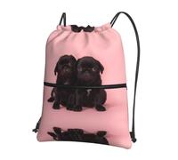 YYHWHJDE Cute Black Pug Prints Drawstring Backpack - Lightweight Waterproof Gym Bag with Zipper Pocket - Ideal for Travel, Yoga & Sports
