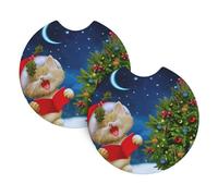YYHWHJDE Cute Cat Sing Christmas Carols Prints Car Cup Coasters 2-Pack - Engineered Chloroprene Rubber Layers, Heat & Cold Resistant - Protect & Preserve Vehicle Interiors