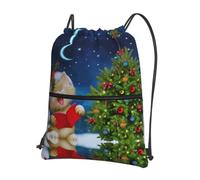 YYHWHJDE Cute Cat Sing Christmas Carols Prints Drawstring Backpack - Lightweight Waterproof Gym Bag with Zipper Pocket - Ideal for Travel, Yoga & Sports