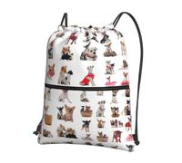 YYHWHJDE Cute Chihuahua Pug Pattern Prints Drawstring Backpack - Lightweight Waterproof Gym Bag with Zipper Pocket - Ideal for Travel, Yoga & Sports