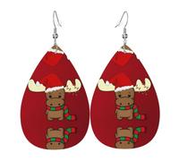 YYHWHJDE Cute Christmas Reindeer Prints Water Drop Leather Earrings - Stylish Dangle Throw for Parties, Vibrant Color Layering, Non-Fading Finish