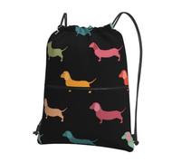 YYHWHJDE Cute Dachshound Dogs Prints Drawstring Backpack - Water-Resistant Polyester Throw Bag for Gym, Travel & Hiking - Lightweight, Durable & Compact
