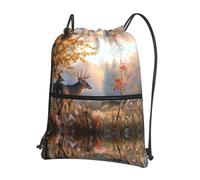 YYHWHJDE Cute Deers Prints Drawstring Zipper Backpack - Lightweight Water-Resistant Gym Bag for Travel, Yoga, and Everyday Adventures