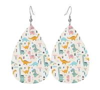 YYHWHJDE cute dinosaur Prints Teardrop Leather Earrings - Lightweight Dangle Earrings for Women, Vivid Faux Leather Drops with Silver Plated Hooks, Chic Jewelry for Parties & Gifts