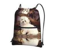 YYHWHJDE Cute Dog Prints Drawstring Backpack Waterproof Gym Bag - Lightweight Foldable Sport Cover with Zipper Pocket for Travel Hiking