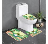 YYHWHJDE Cute Funny Frog Doing Yoga Picture Anti slip floor mat three piece set bathroom carpet anti slip durable