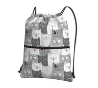 YYHWHJDE Cute Funny Grey Cats Pattern Prints Drawstring Backpack Waterproof Gym Bag - Lightweight Foldable Sport Cover with Zipper Pocket for Travel Hiking