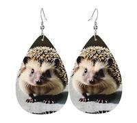YYHWHJDE Cute hedgehog Prints Teardrop Leather Earrings - Lightweight Dangle Earrings for Women, Vivid Faux Leather Drops with Silver Plated Hooks, Chic Jewelry for Parties & Gifts