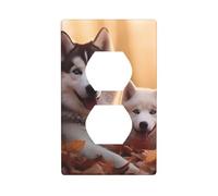 YYHWHJDE Cute Husky Dogs Pattern Double Socket Wall Panel Decorative for Residential and Commercial Areas 4.5x2.76in