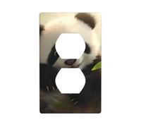 YYHWHJDE Cute Little Panda Picture Double Socket Wall Panel Electrical Socket Cover Plate is Shatter Resistant and Durable 4.5x2.76in