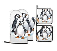 YYHWHJDE Cute Penguins Sketch Prints Heavy-Duty Oven Layers: 4-Piece Waterproof, Heat Resistant Kitchen Protection Set for Safe Handling & Long-Lasting Durability