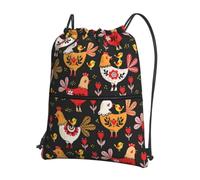 YYHWHJDE Cute Rooster Chickens Prints Drawstring Backpack Waterproof Gym Bag - Lightweight Foldable Sport Cover with Zipper Pocket for Travel Hiking