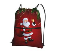 YYHWHJDE Cute Santa Claus Prints Drawstring Backpack - Lightweight Water-Resistant Sport Gym Bag with Zipper Pocket for Travel & Hiking