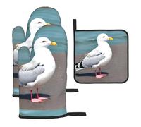 YYHWHJDE Cute seagull Prints Kitchen Baking Set | Throw Gloves & Pot Cover - Durable Oven Mitts for BBQ Grilling & Microwave Use Cute seagull Pattern