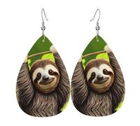 YYHWHJDE Cute Sloth Prints Teardrop Leather Earrings - Vibrant Dangle Layers for Women, Lightweight Fashion Jewelry for Parties & Everyday Wear