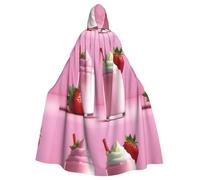 YYHWHJDE Cute Strawberry Milkshake Pattern Halloween Adult Hooded Cape Cloak - Super Large Hooded Cloak No Zipper